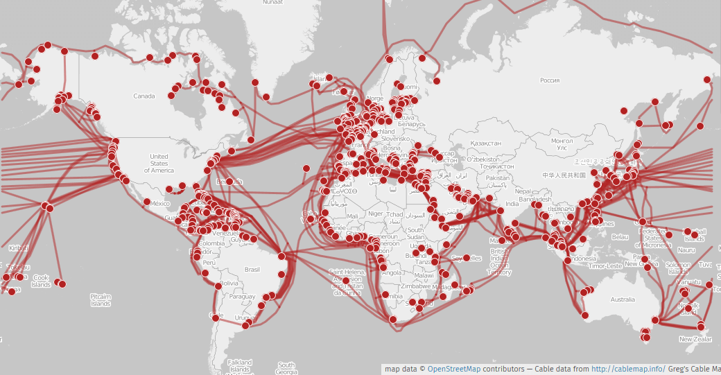 Submarine cable map Submarine cable map, data by Greg Mahlknecht (CC BY-SA 2.0), via Wikimedia Commons