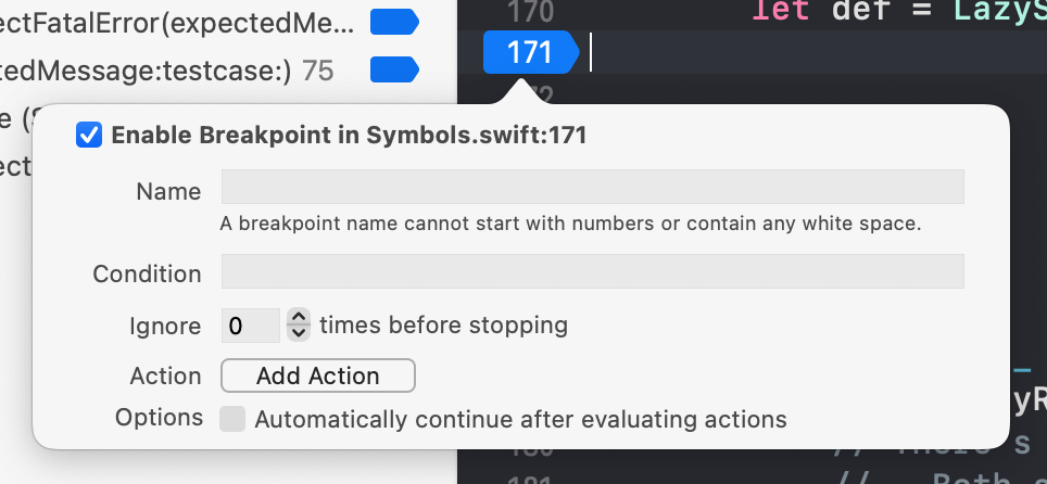 Breakpoint Options Breakpoint Options