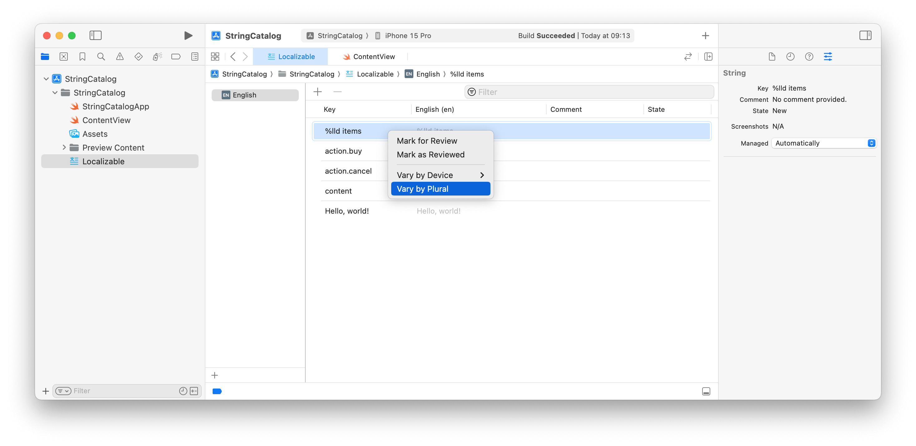 Vary By Plural in the context menu Vary By Plural in the context menu