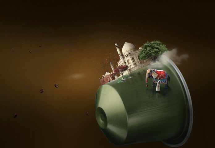 Image of project 'Indriya', showing the Taj Mahal and an Elephant on a Nespresso Indriya capsule © Units of Measurement project